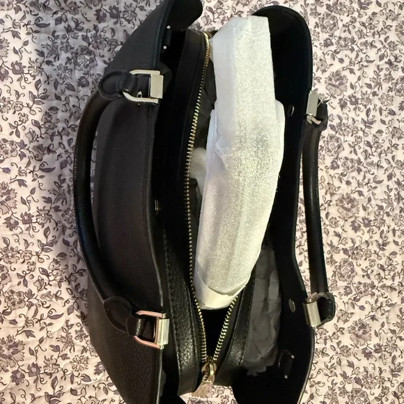 ♠️ Kate Spade Leila Medium Triple Compartment Satchel Black Pebbled Leather Bag - Picture 11 of 12